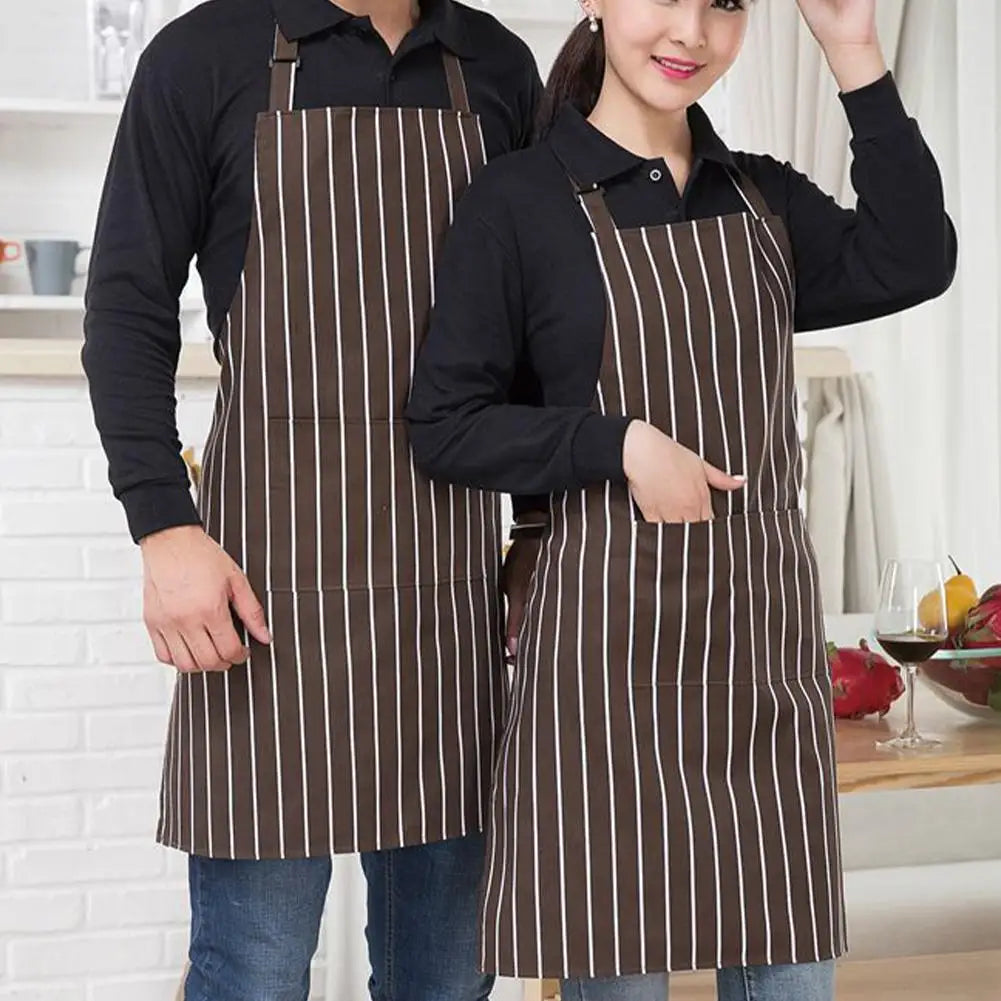Half-length Adjustable Kitchen Apron Adult Striped Restaurant Hotel Chef Waiter Apron Picnic Cook Apron With 2 Pockets