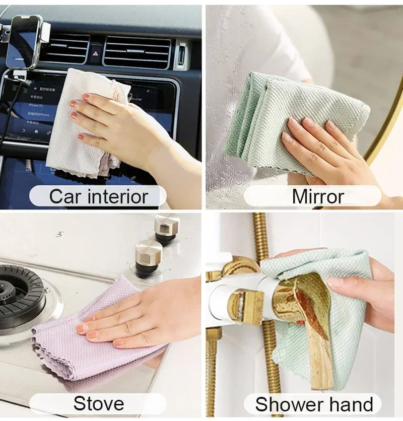 5/10pc Microfiber Glass Cleaning Cloth Rag Lint-Free For Windows Car Kitchen Mirror No Trace Reusable Fish Scale Rag Polishing