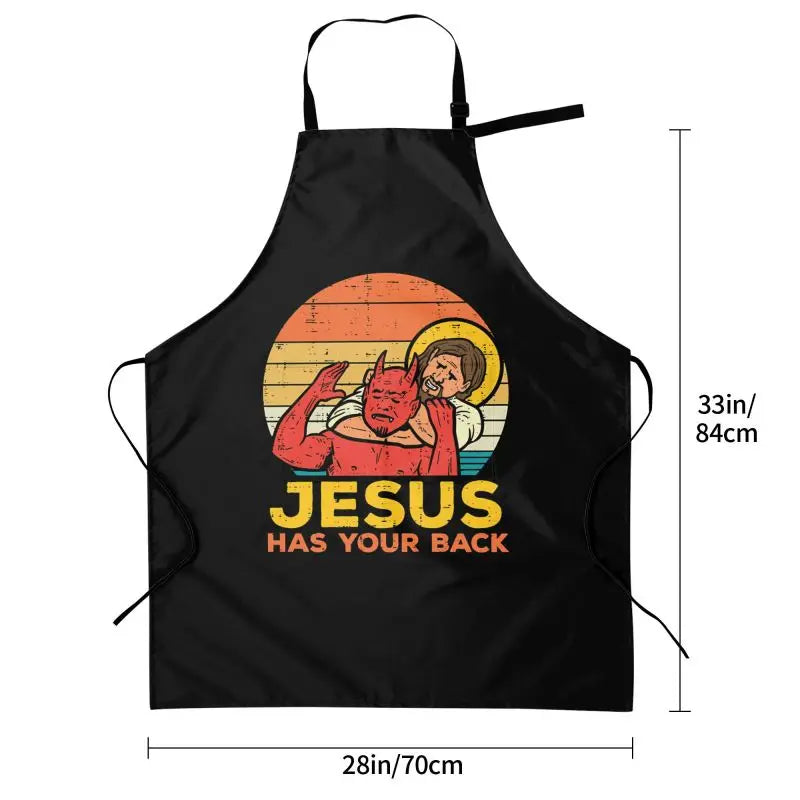 Jesus Has Your Back Jiu Jitsu Retro Christian Apron Waterproof Stain Resistant Apron with 2 Pockets for Cooking BBQ Painting