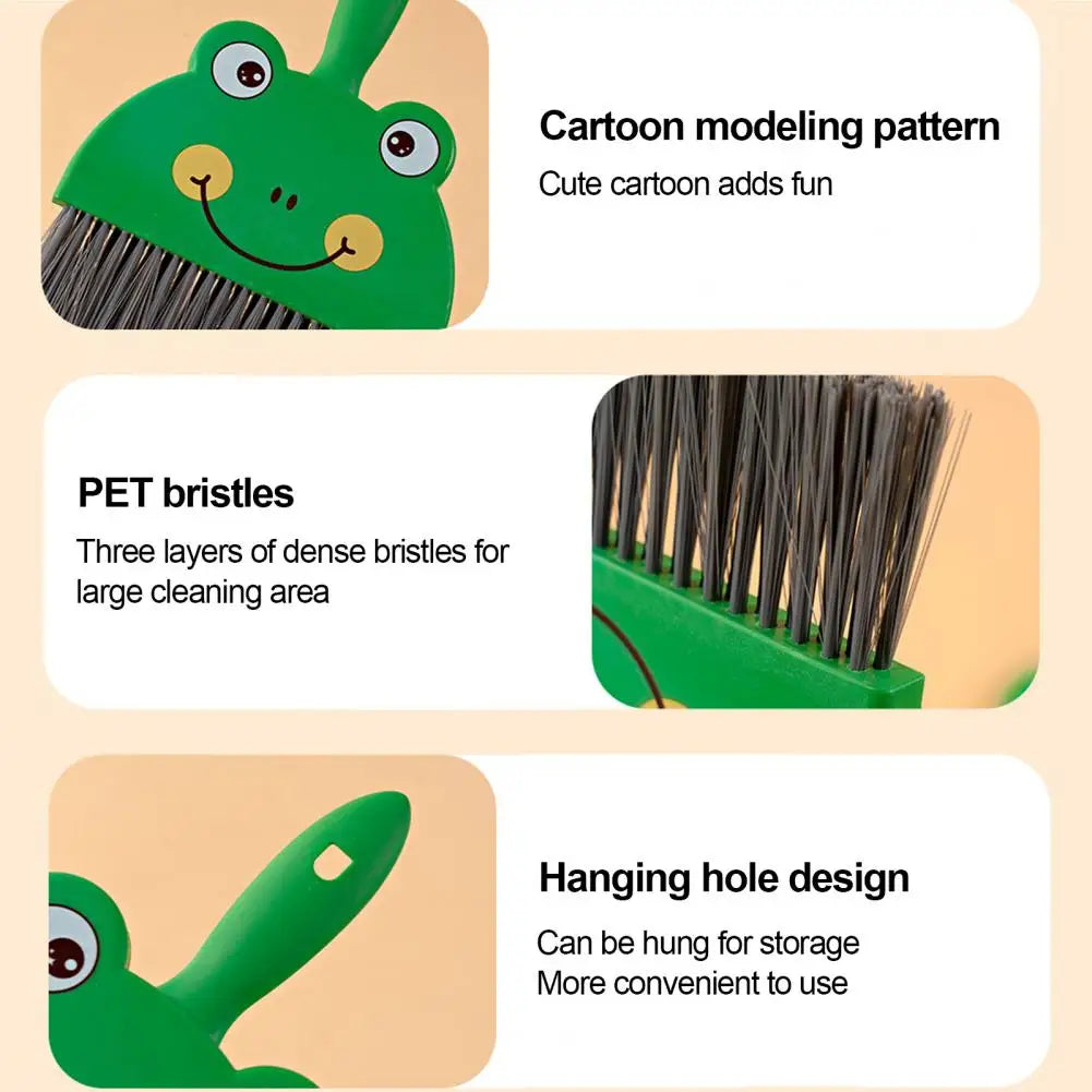 2Pcs/Set Small Broom Dustpan Set Cartoon Rabbit Bear Frog Pattern Keyboards Cleaning Mini Broom Dustpan Set