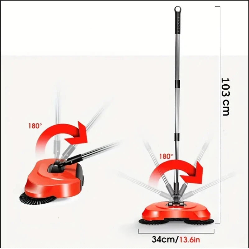 360° Hand Push Sweeper Vacuum Cleaner Sweeping and Mopping All-in-one Machine Broom Dustpan Combination for Home Office Cleaning