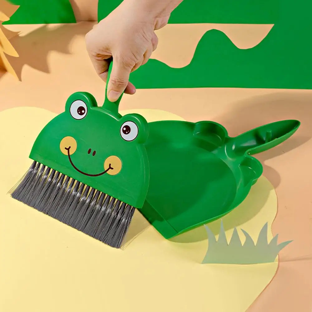 2Pcs/Set Small Broom Dustpan Set Cartoon Rabbit Bear Frog Pattern Keyboards Cleaning Mini Broom Dustpan Set