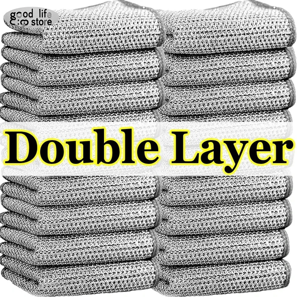 10pcs double-sided Thickened Steel Wire Cleaning Cloth  Magic Dishcloth Non-Scratch Washing Pot Rags Kitchen Cloth Wire Ball Rag