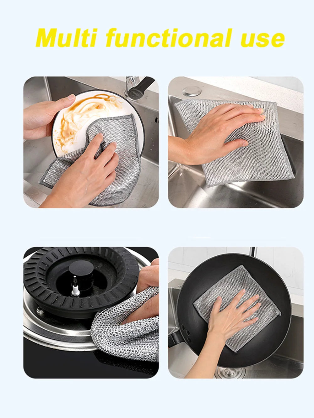 20/2pcs Thickened Steel Wire Cleaning Cloth Double -layer Non -stick Oil Iron Dishrag Kitchen Pan Pot Dishes Cloths Rags