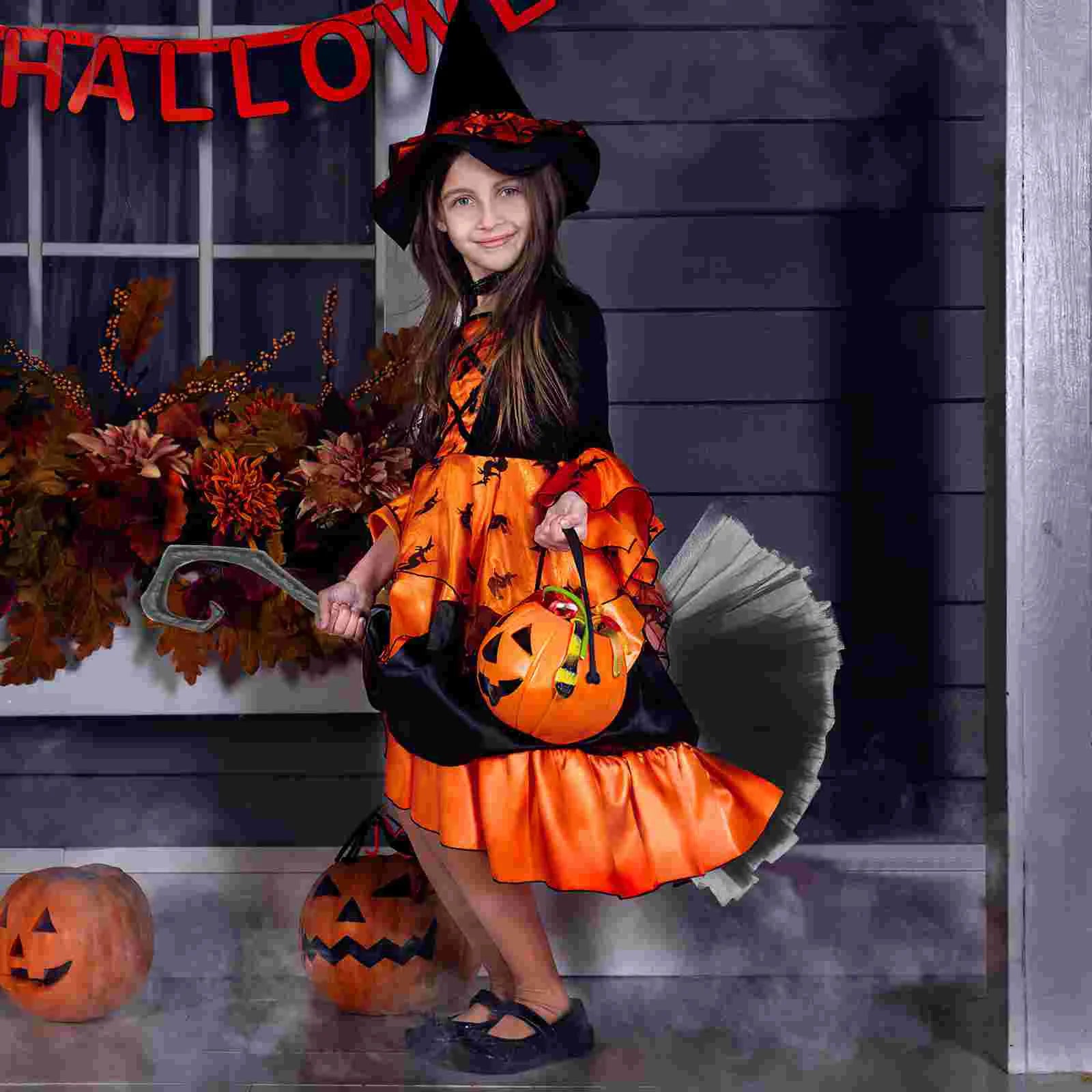 Black Witch Broom Decorative Broomstick Halloween Costume Party Witches Broom Household Merchandise Stage Prop