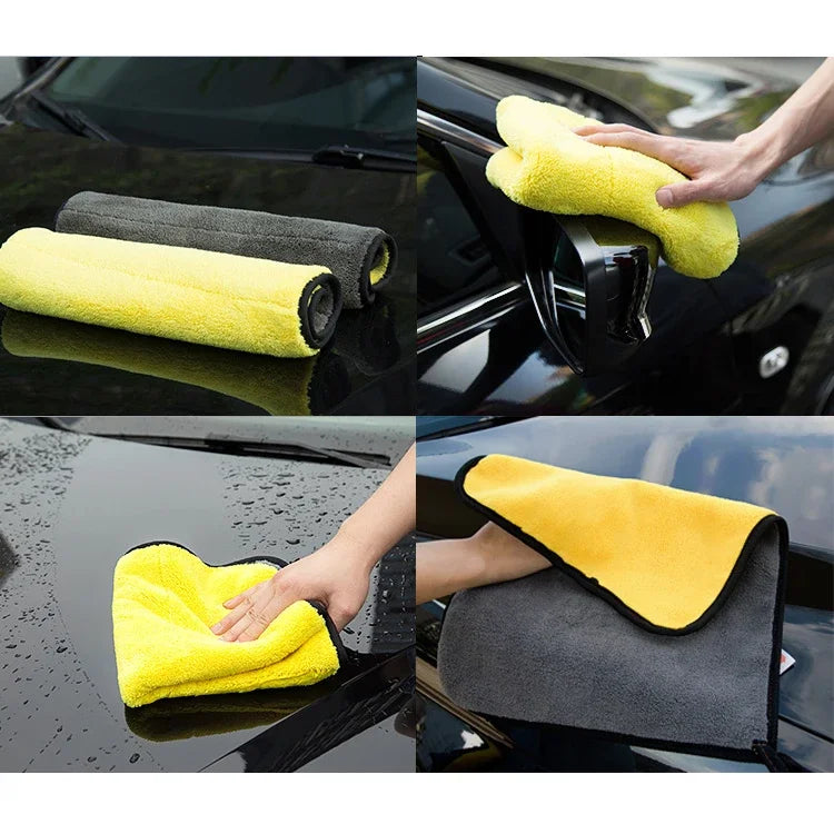 1/2/5/6/10pcs Microfiber Cleaning Towel Thicken Soft Drying Cloth Car Body Washing Towels Double Layer Clean Rags 30/40/60cm