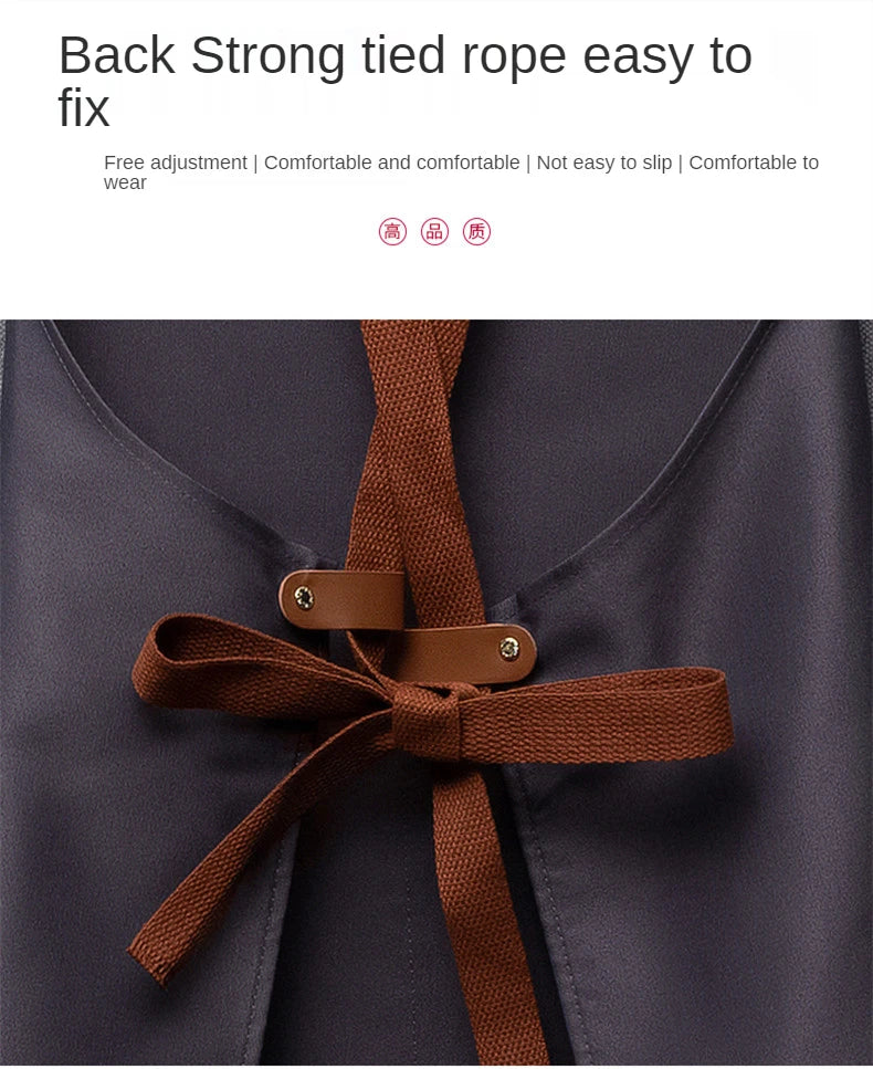 Customized Embroidery Print Logo Signature Waterproof Kitchen Aprons Home Chef Baking Clothes With Pockets Adult Bib Waist Bag