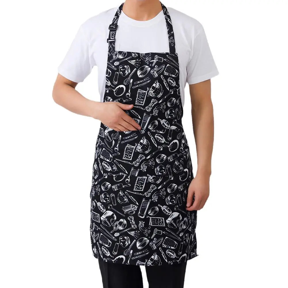 Half-length Adjustable Kitchen Apron Adult Striped Restaurant Hotel Chef Waiter Apron Picnic Cook Apron With 2 Pockets