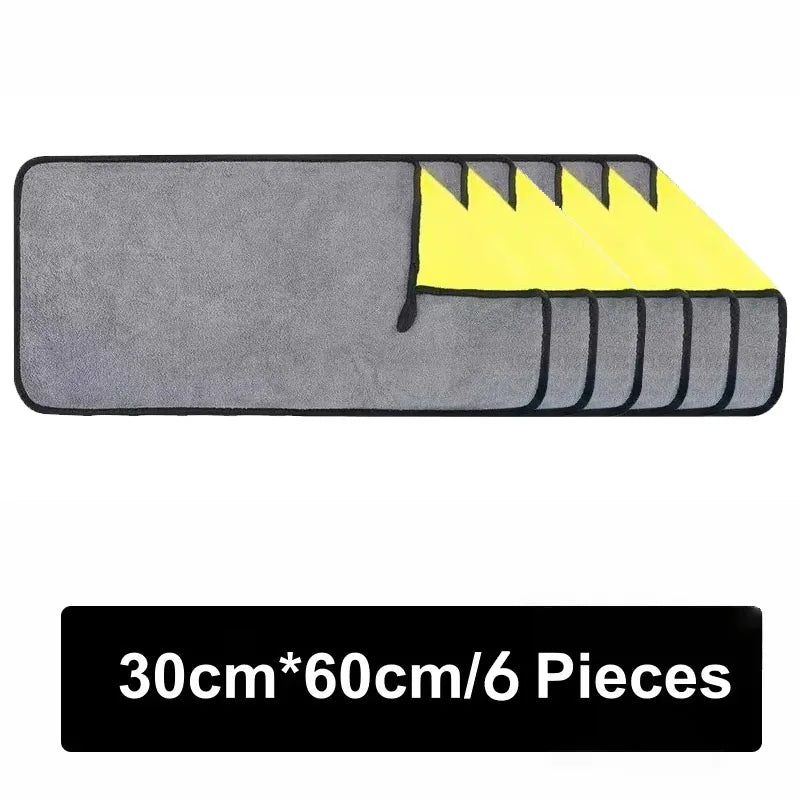 1/2/5/6/10pcs Microfiber Cleaning Towel Thicken Soft Drying Cloth Car Body Washing Towels Double Layer Clean Rags 30/40/60cm