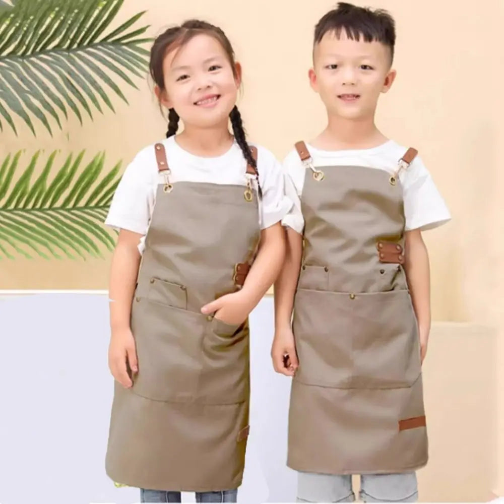 Minimalist Children's Canvas Apron Lightweight Solid Color Cooking Apron Adjustable Oil-proof Chef Costume Baking