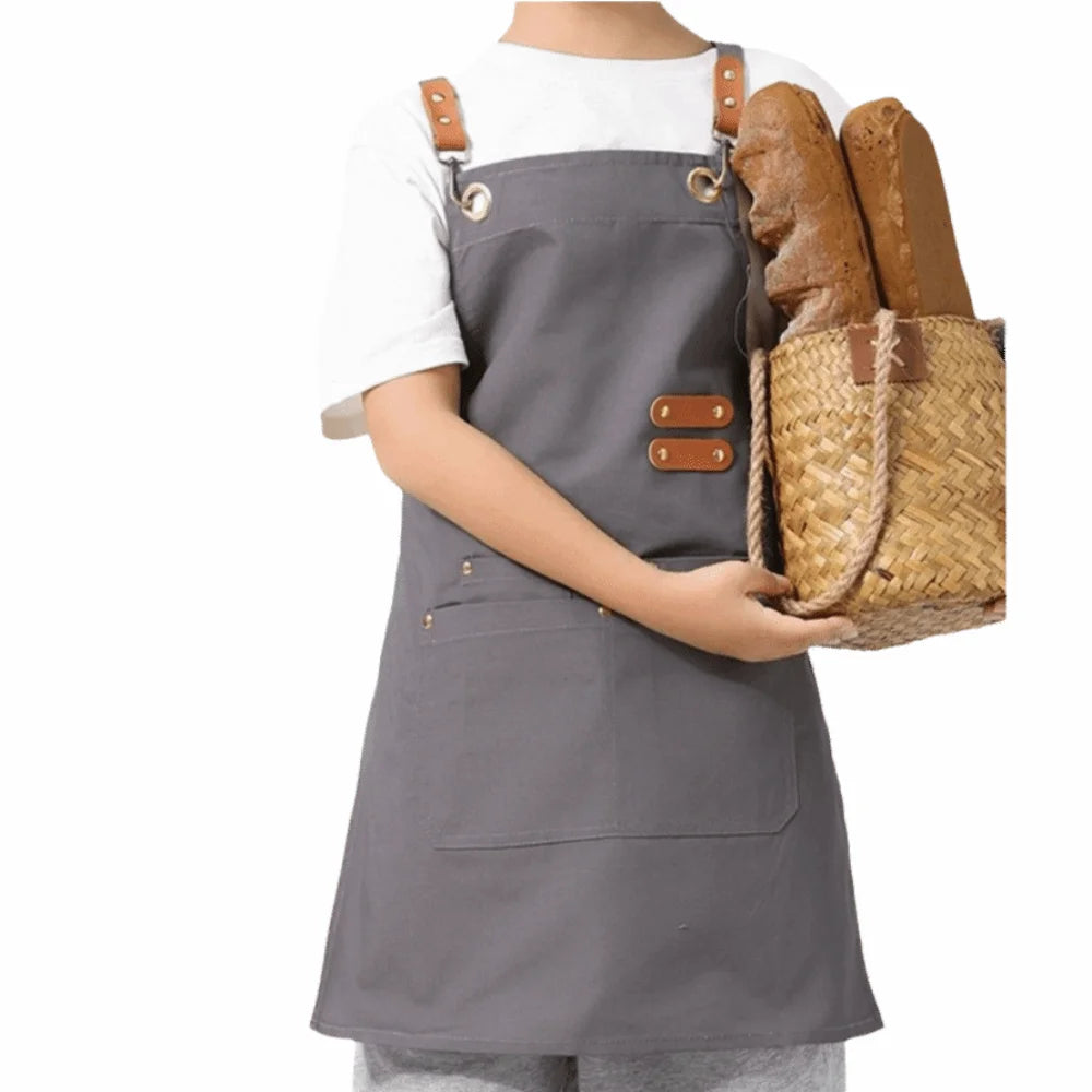 Minimalist Children's Canvas Apron Lightweight Solid Color Cooking Apron Adjustable Oil-proof Chef Costume Baking