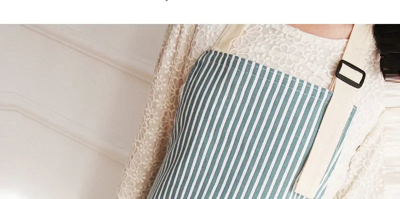 Kitchen Apron Fashionable Linen Striped Aprons For Restaurant Work Chef Waiter Adjustable Size Household Kitchen Cleaning Apron