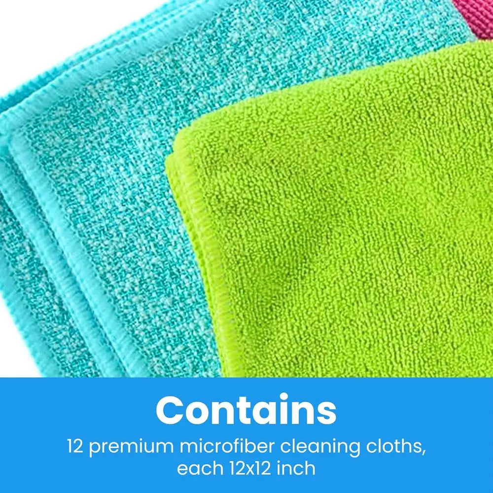 Cleaning Cloth 12 Pack - 12 x 12 inches - Rags or Cleaning House Streak-free Wipes or Sns, Dusting & Appliances - Premium Microf