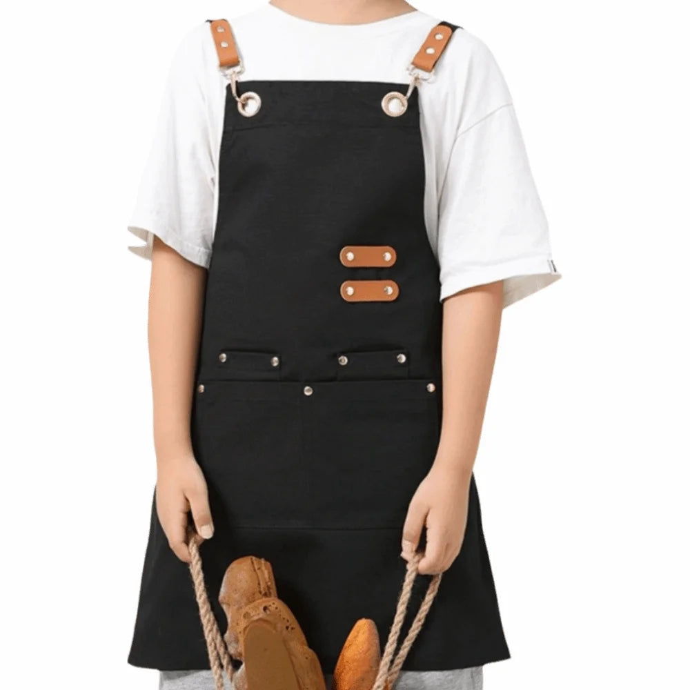 Minimalist Children's Canvas Apron Lightweight Solid Color Cooking Apron Adjustable Oil-proof Chef Costume Baking