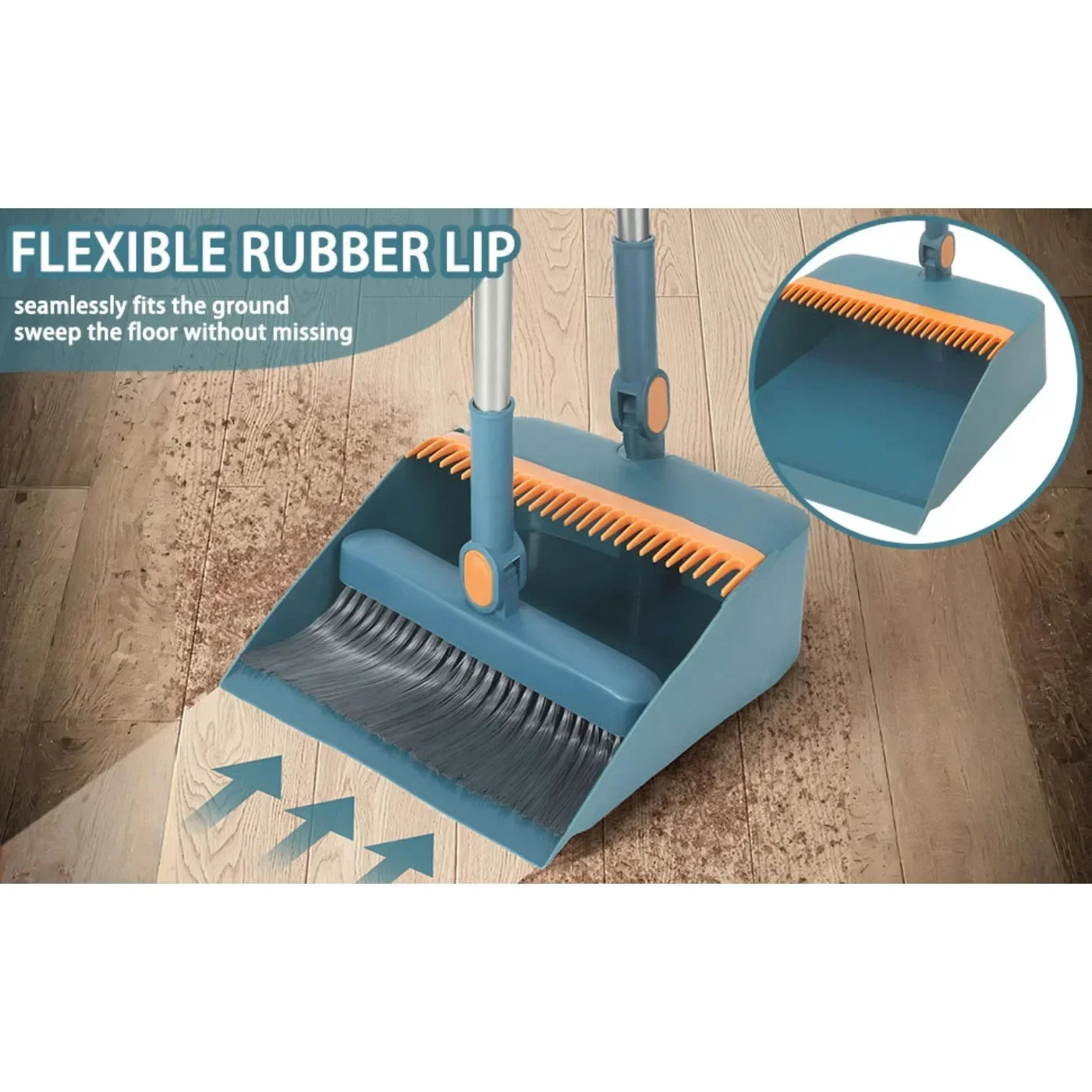 Broom and Dustpan Combo Set, Long Handled Adjustable Broom and Dustpan Set for Sweeping Home,Indoor Kitchen, Office Lobby Floor