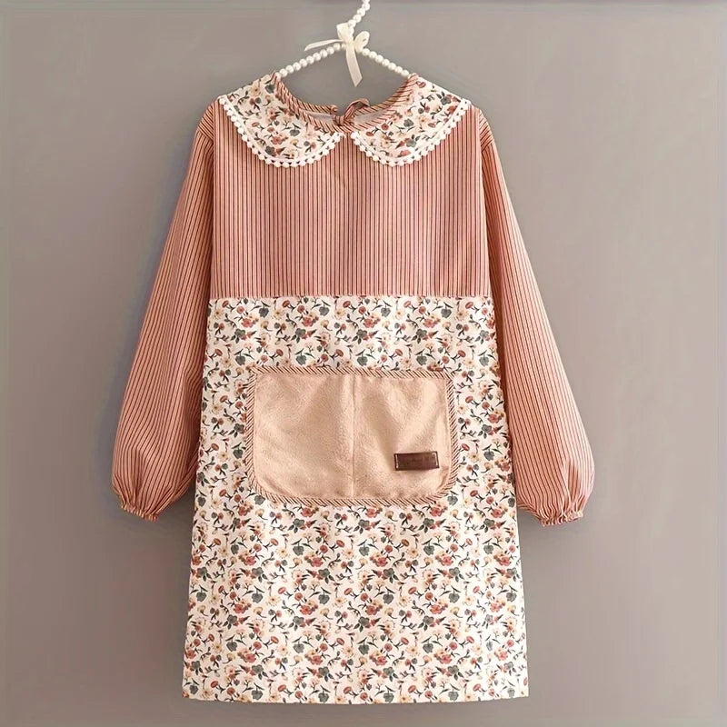 Cotton Apron Canvas Cover Up Women's New Breathable Long Sleeve Apron Kitchen Household Stain Resistant Dirty Work Clothes