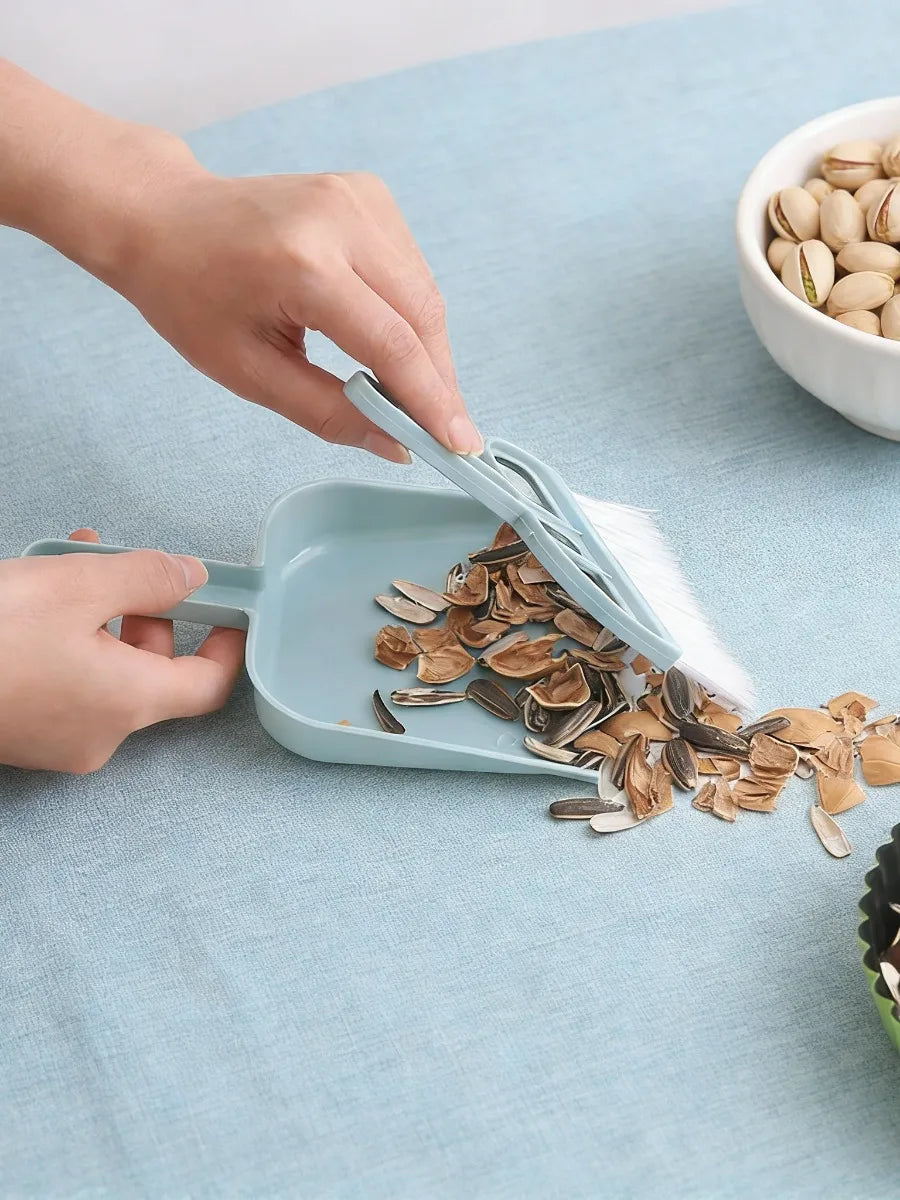 Mini Plastic Broom & Dustpan Set | Covered Desktop Cleaning Brush | Office Home Countertop Tidy Tool