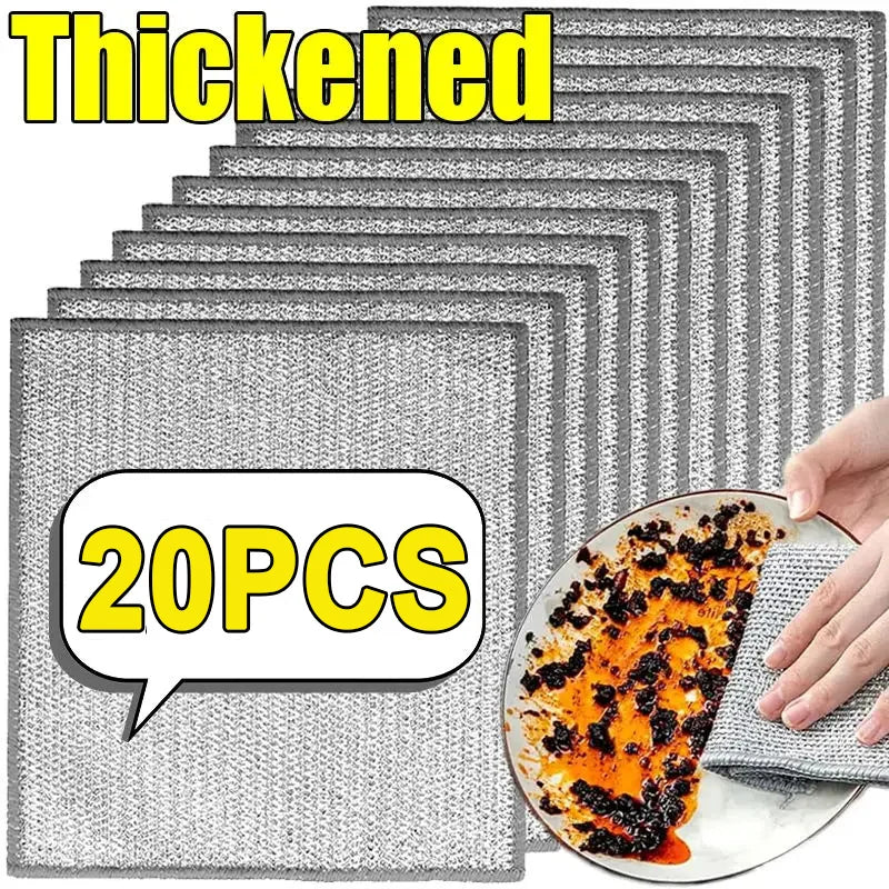 20/2pcs Thickened Steel Wire Cleaning Cloth Double -layer Non -stick Oil Iron Dishrag Kitchen Pan Pot Dishes Cloths Rags