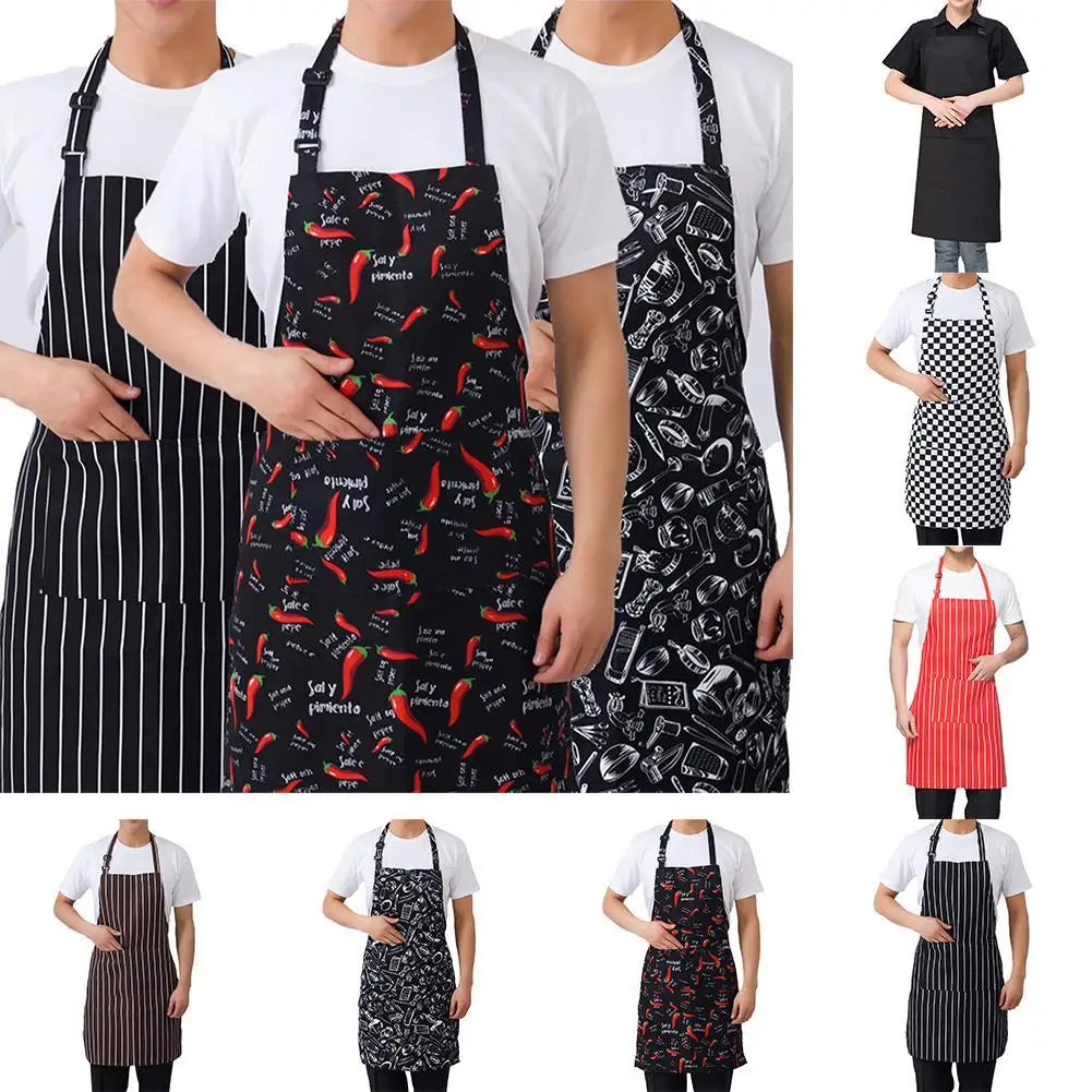 Half-length Adjustable Kitchen Apron Adult Striped Restaurant Hotel Chef Waiter Apron Picnic Cook Apron With 2 Pockets