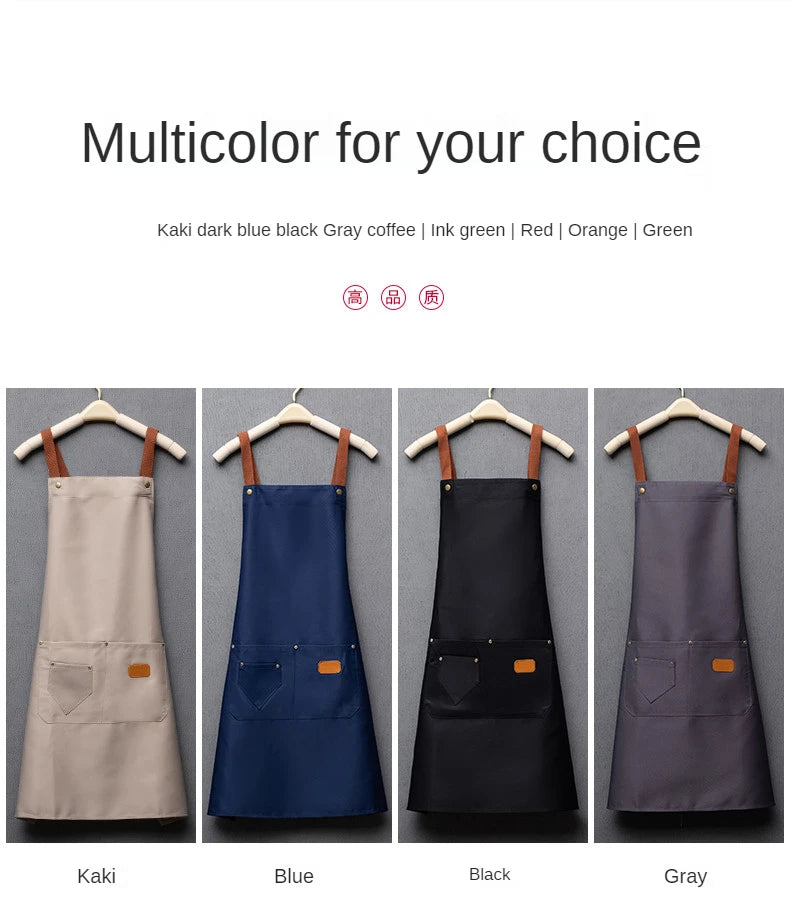 Customized Embroidery Print Logo Signature Waterproof Kitchen Aprons Home Chef Baking Clothes With Pockets Adult Bib Waist Bag