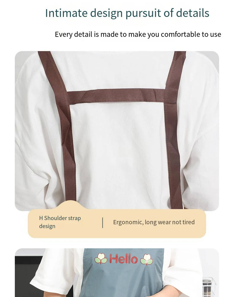 Hello Letter Printed Waterproof Apron Kitchen Cooking Home Large Pocket Storage Baking Shoulder Aprons Hotel Specific Practical