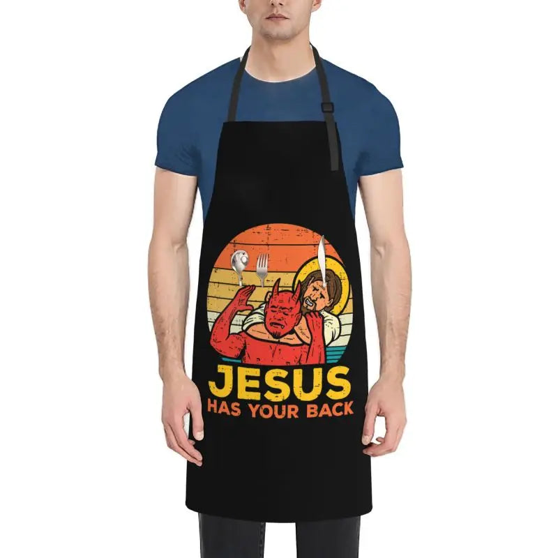 Jesus Has Your Back Jiu Jitsu Retro Christian Apron Waterproof Stain Resistant Apron with 2 Pockets for Cooking BBQ Painting
