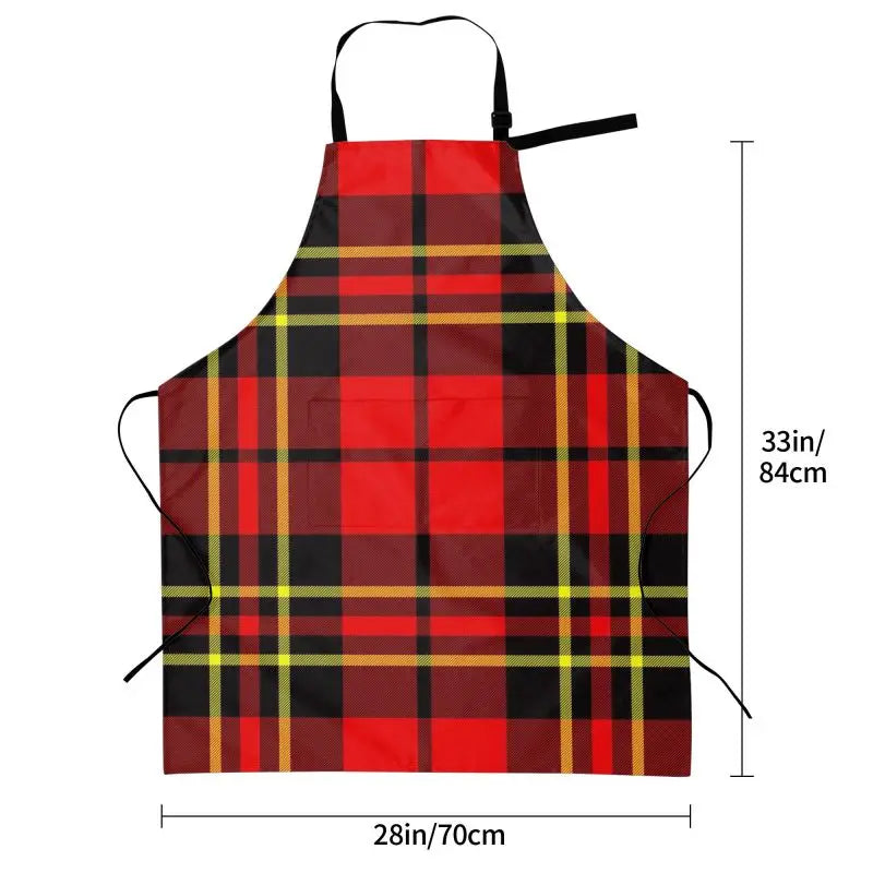 Red Black Tartan Check Scottish Pattern Apron Adjustable Bib Aprons Cooking Chef Apron for Home Kitchen Restaurant Coffee House