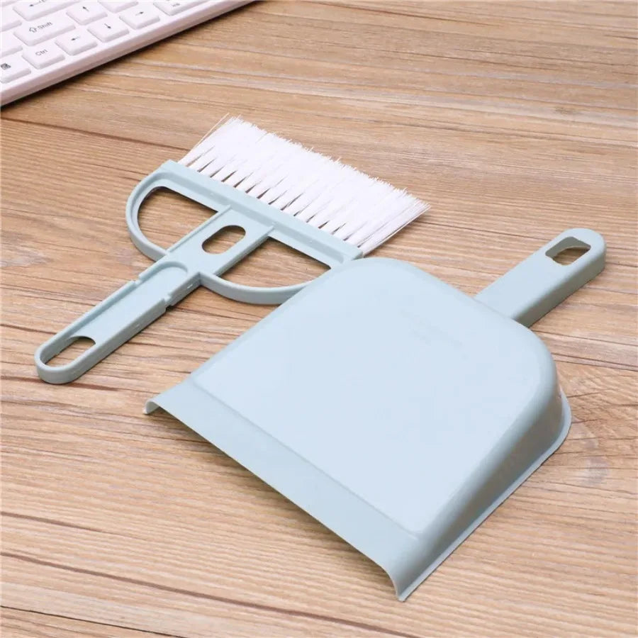 Mini Plastic Broom & Dustpan Set | Covered Desktop Cleaning Brush | Office Home Countertop Tidy Tool