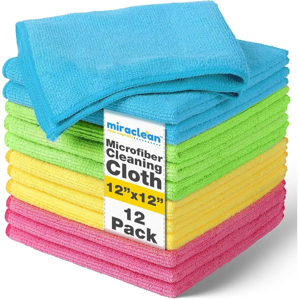 Cleaning Cloth 12 Pack - 12 x 12 inches - Rags or Cleaning House Streak-free Wipes or Sns, Dusting & Appliances - Premium Microf
