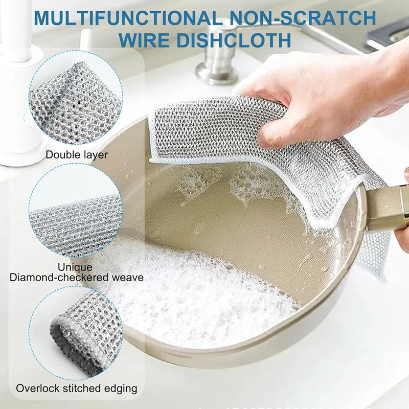 30-1pc Magic Cleaning Cloth Thickened Double-sided Metal Steel Wire Rags Kitchen Dish Pot Washdishing Cloths Towel Clean Tools
