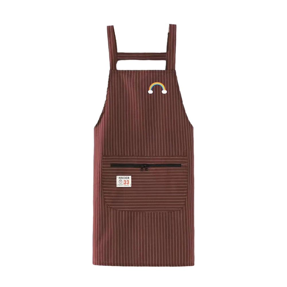 Kitchen Oil Resistant Aprons Striped Zippered Cotton Apron With Straps Breathable Apron Women's Dirt Resistant Work Clothes