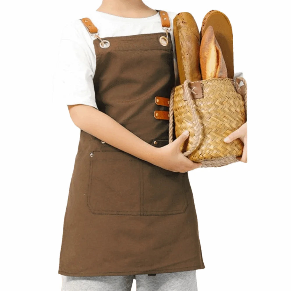 Minimalist Children's Canvas Apron Lightweight Solid Color Cooking Apron Adjustable Oil-proof Chef Costume Baking