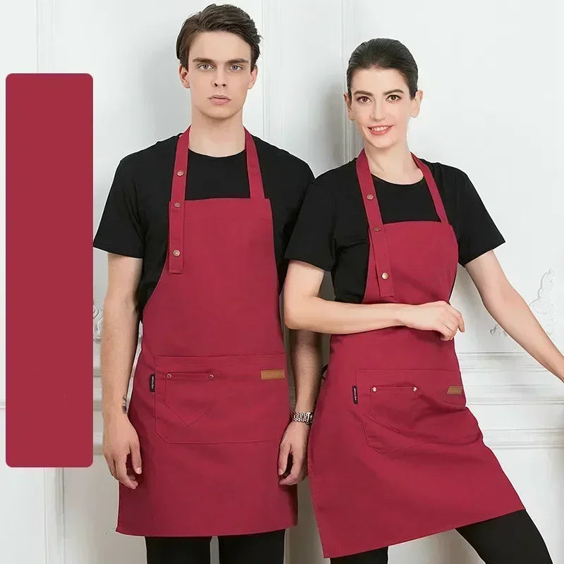 Chef Waiter Cafe Shop Waiter Pure Color Cooking Kitchen Apron For Woman BBQ Hairdresser Aprons Bibs Kitchen Accessory