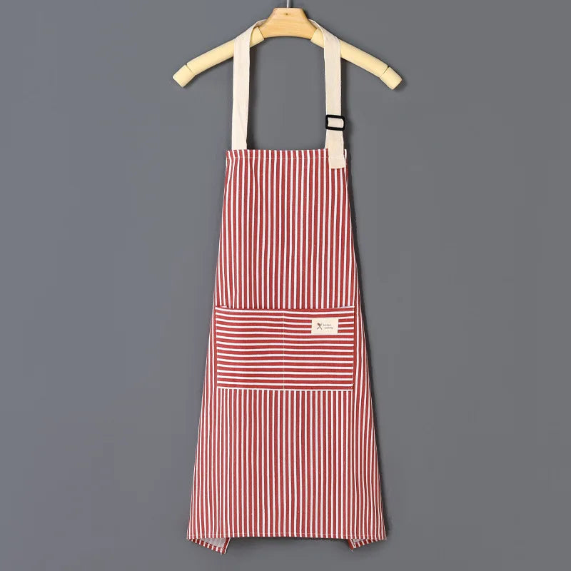 Cotto Linen Striped Apron With Thin Cotton Fabric Waistband For Stain Oil Resistance Coffee Overalls Apron Kitchen Accessories
