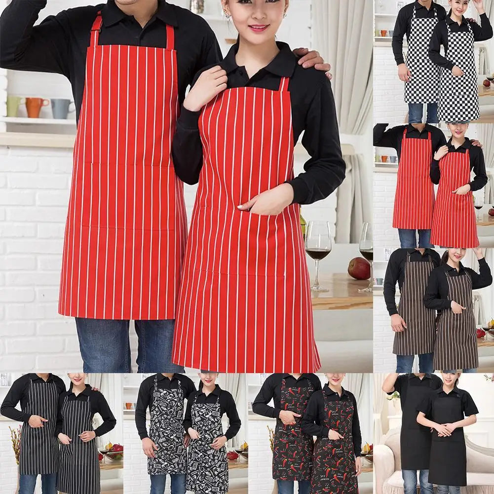 Half-length Adjustable Kitchen Apron Adult Striped Restaurant Hotel Chef Waiter Apron Picnic Cook Apron With 2 Pockets