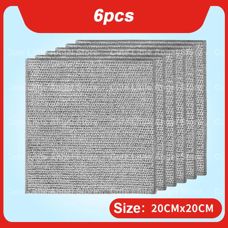20/2pcs Thickened Steel Wire Cleaning Cloth Double -layer Non -stick Oil Iron Dishrag Kitchen Pan Pot Dishes Cloths Rags