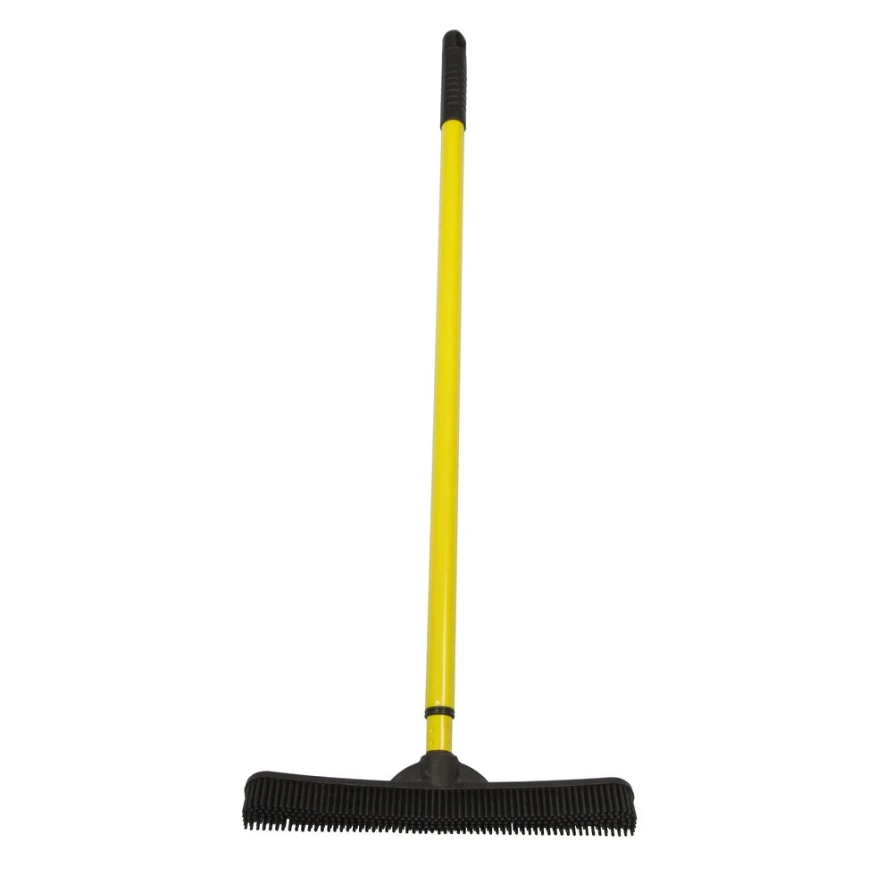 Telescopic Rubber Broom Pet Hair Remover with Squeegee Natural Bristles Carpets Rugs and Hardwood Floors Cleaning