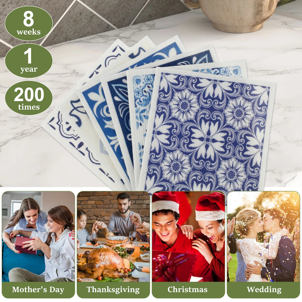 5/6/12PCS Kitchen Dish Towels Absorbent Swedish Dishcloths Kitchen Dish Rags Soft  Non-woven Cloths for Washing Dishes Cleaning