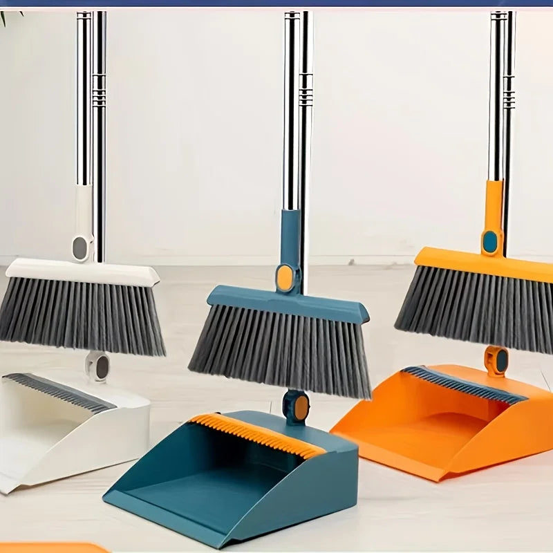 Introducing a Versatile 3-In-1 Broom And Dustpan Cleaning Set That Is Both Rotatable And Foldable.