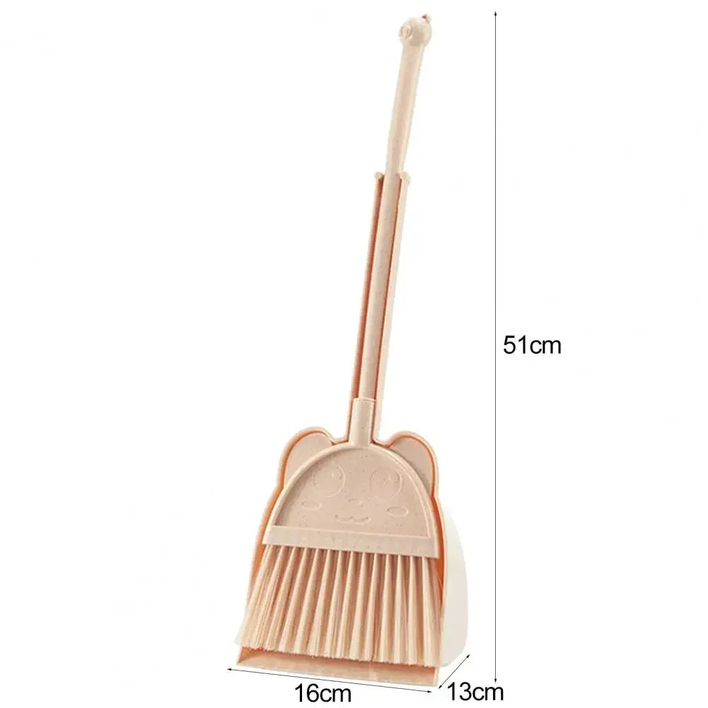 1 Set Mini Children Broom Dustpan Cartoon Flexible Bristles Kids Pretend Play Toddlers Indoor Outdoor Floor Sweeping Tool Kit