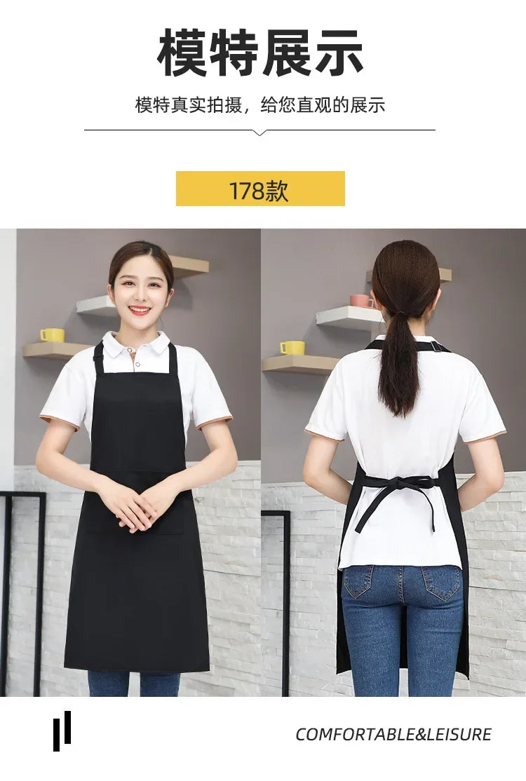 Customizable White Black Apron Customize Logo Personalized Apron Waterproof For Man Women Cooking Restaurant Waiter Work Clothes