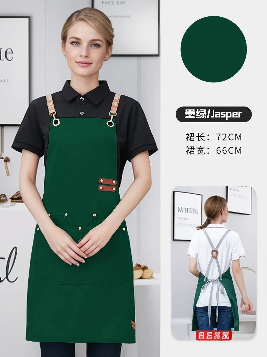 Waterproof Kitchen Apron Perfessional Kitchen Apron Restaurant Shop Waiter Work Uniform Women/Men With Pockets Cleaning Pinafore