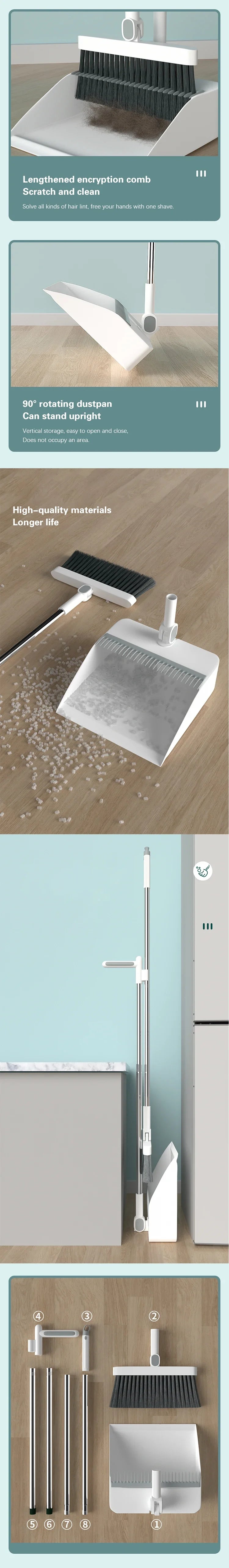 Brush and Shovel Broom and Dustpan Combination Set Vertical Folding Soft Fur Non-viscous Sweeping Broom 2 Pcs /set