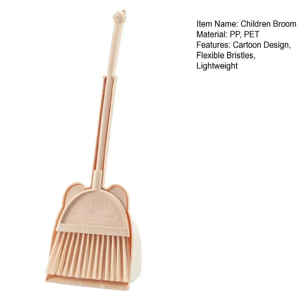 1 Set Mini Children Broom Dustpan Cartoon Flexible Bristles Kids Pretend Play Toddlers Indoor Outdoor Floor Sweeping Tool Kit
