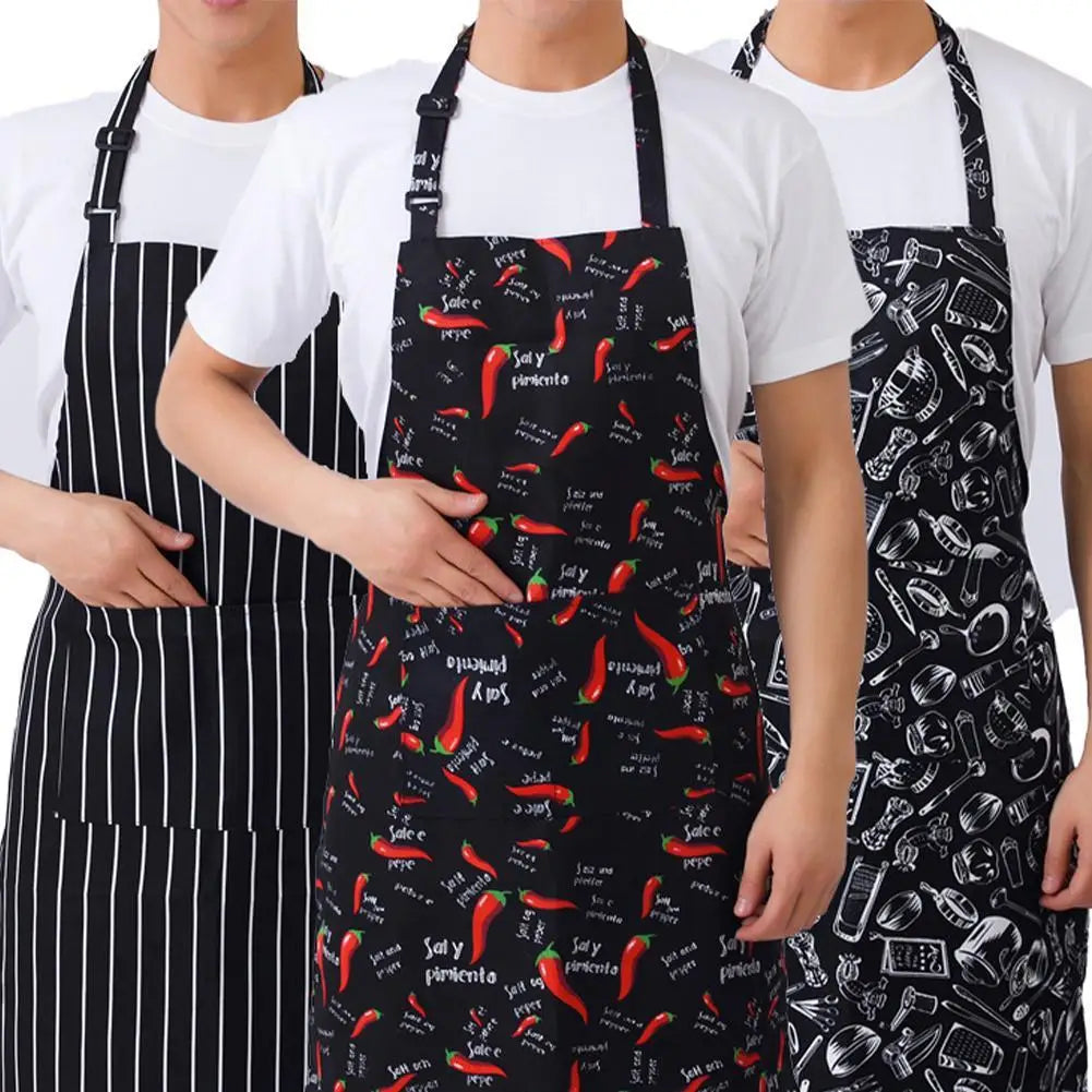 Half-length Adjustable Kitchen Apron Adult Striped Restaurant Hotel Chef Waiter Apron Picnic Cook Apron With 2 Pockets