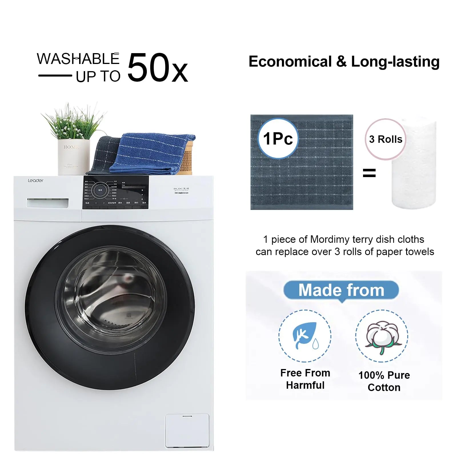 Olanly Cotton Terry Cloth Kitchen Towels Thicken Super Absorbent Dishcloth Reusable High-efficiency Cleaning Rags Daily Dish Rag