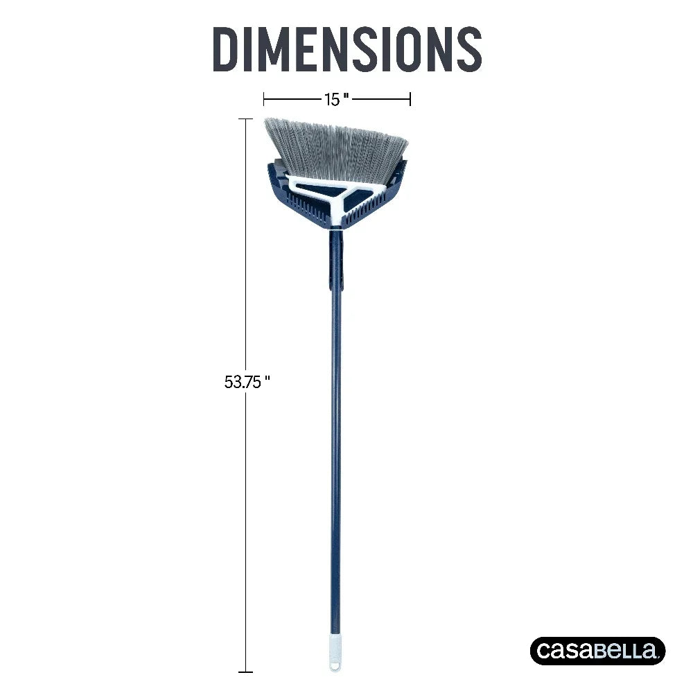 Power Core Broom with Dustpan Integrated Scraper Rubber Lip Long Handle Effective Cleaning Durable Bristles Pet Hair Removal