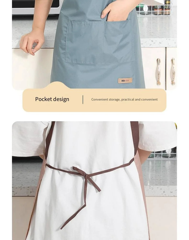 Hello Letter Printed Waterproof Apron Kitchen Cooking Home Large Pocket Storage Baking Shoulder Aprons Hotel Specific Practical
