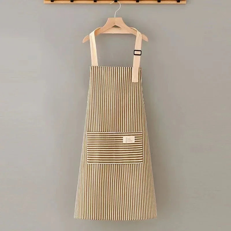 Kitchen Apron Fashionable Linen Striped Aprons For Restaurant Work Chef Waiter Adjustable Size Household Kitchen Cleaning Apron