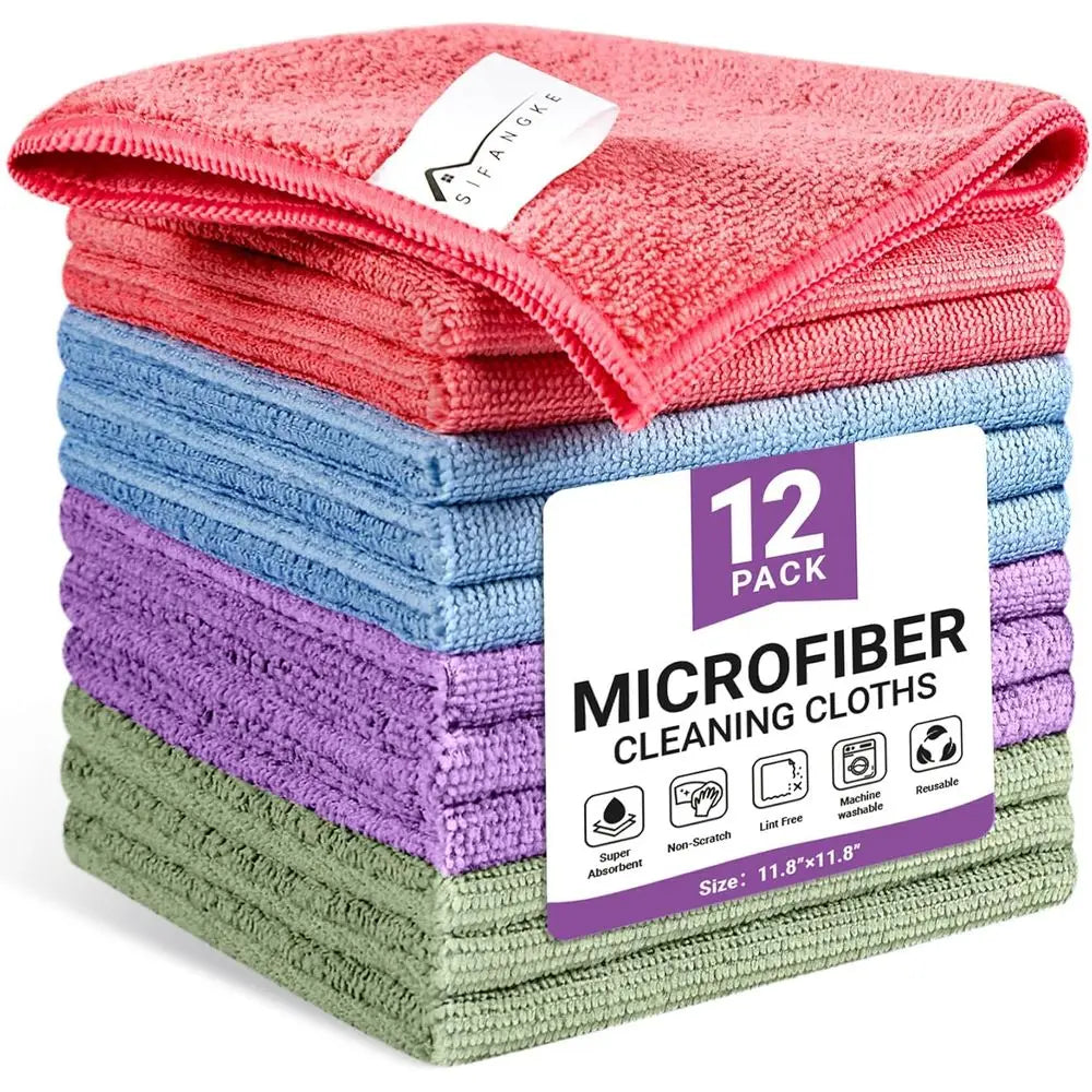 Cleaning Cloth, 12 Pack Assorted Color Cleaning Rags or Housekeng, Colorful Reusable Microfiber Towels or Car, Kitchen, Bathroom
